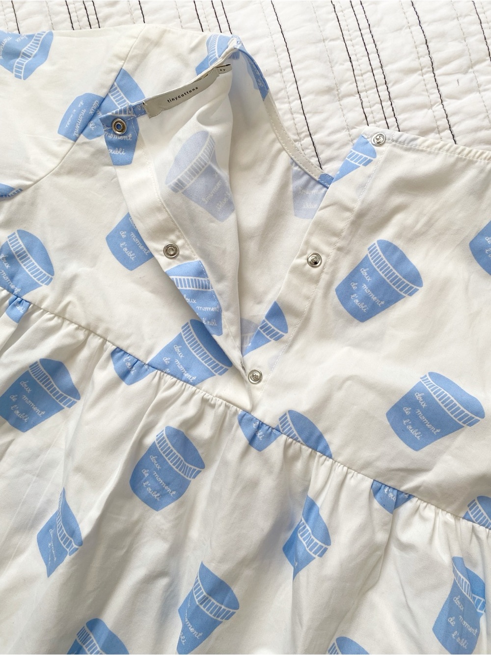 TINYCOTTONS Pots Dress White Blue 100% Cotton size Girls 6 years - Picture 9 of 9